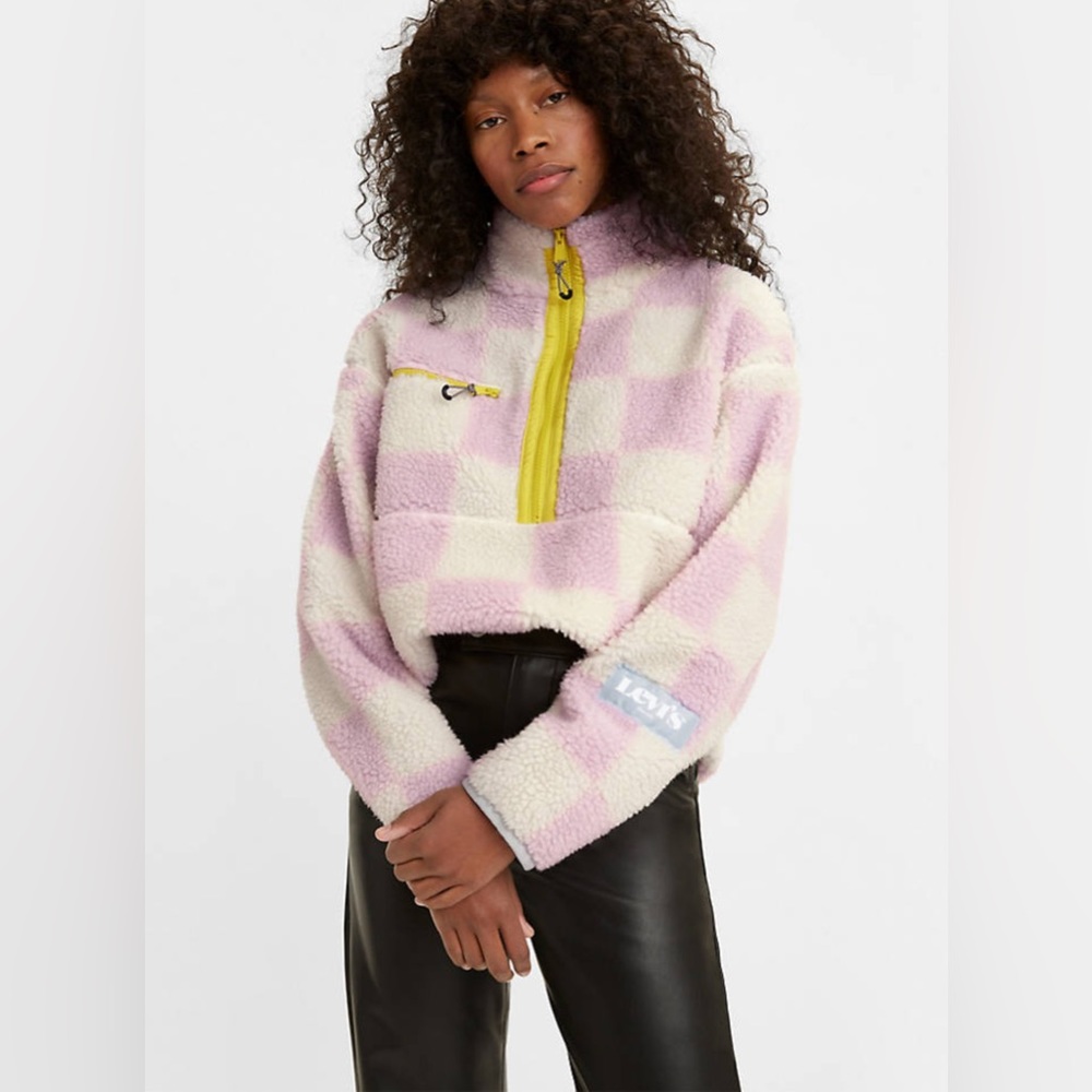 Levi’s Womens Monty Sherpa Pullover Jacquard Checker Lilac A07750002